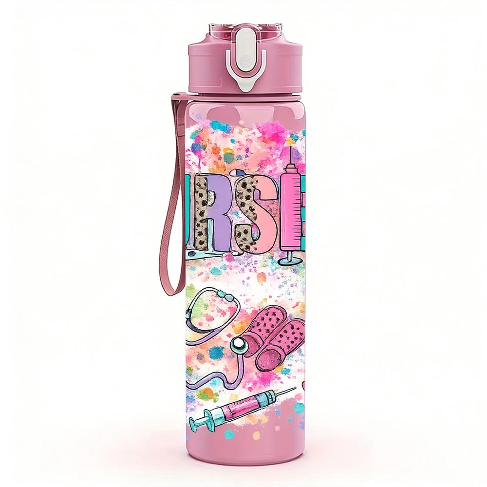 1PC Tribe Girl Retro Pop Art Print 750ml Color Plastic Sports Water Bottle Leakproof Flip Straw Lid Suitable for Sports Office Home Use