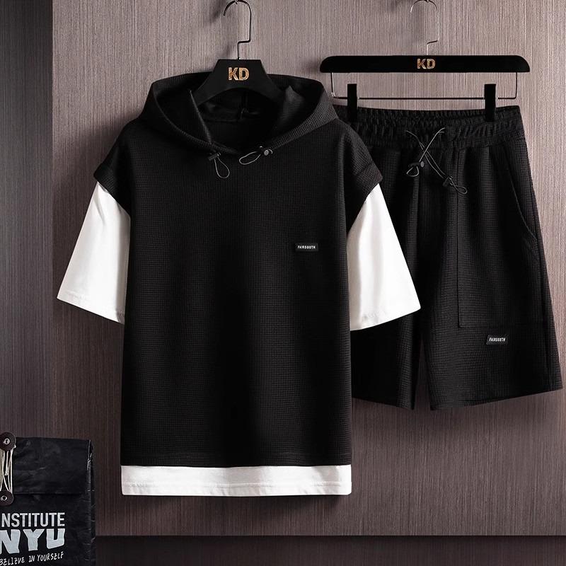 Men Casual Sportswear Set Ort Sve Hoodie T-irt Loose Fit Summer Brand Mo Two-Piece Ensemble for Teens