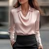 Women Shirt Lapel Swing Collar Long Sleeve Casual Loose Fit Shirt Solid Color Versatile Smooth