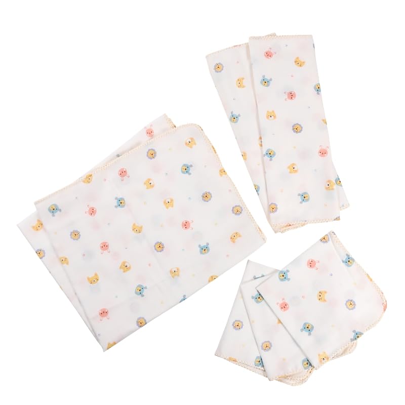 Isamu Shokai Made In Gauze Bath Set with Animal Land Baby Bath Skincare Towels Suitable for Sensitive and Delicate Towels 100% Cotton, Japan, 6-Piece