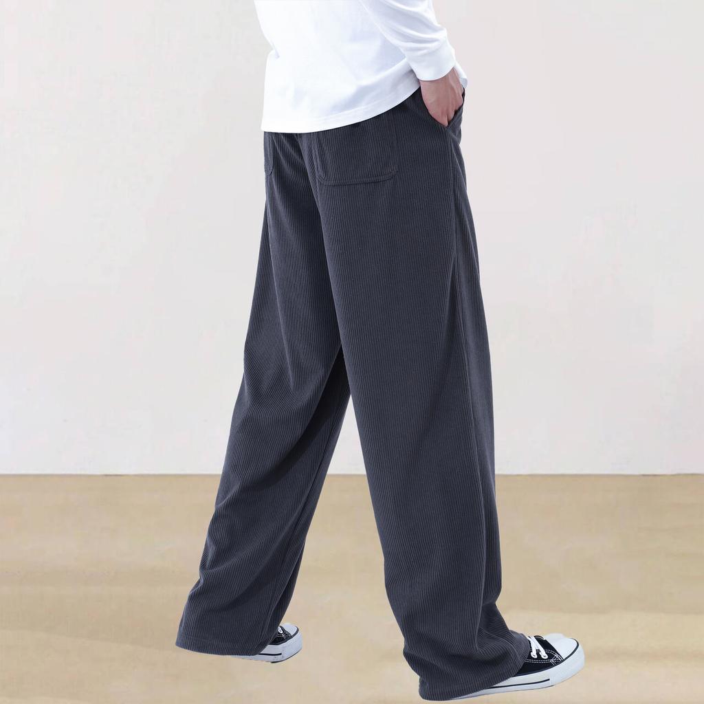 Spring and Autumn Solid Color Lace Sports Pants Simple Straight Leg Pants Men's Casual Pants Wide Leg Pants