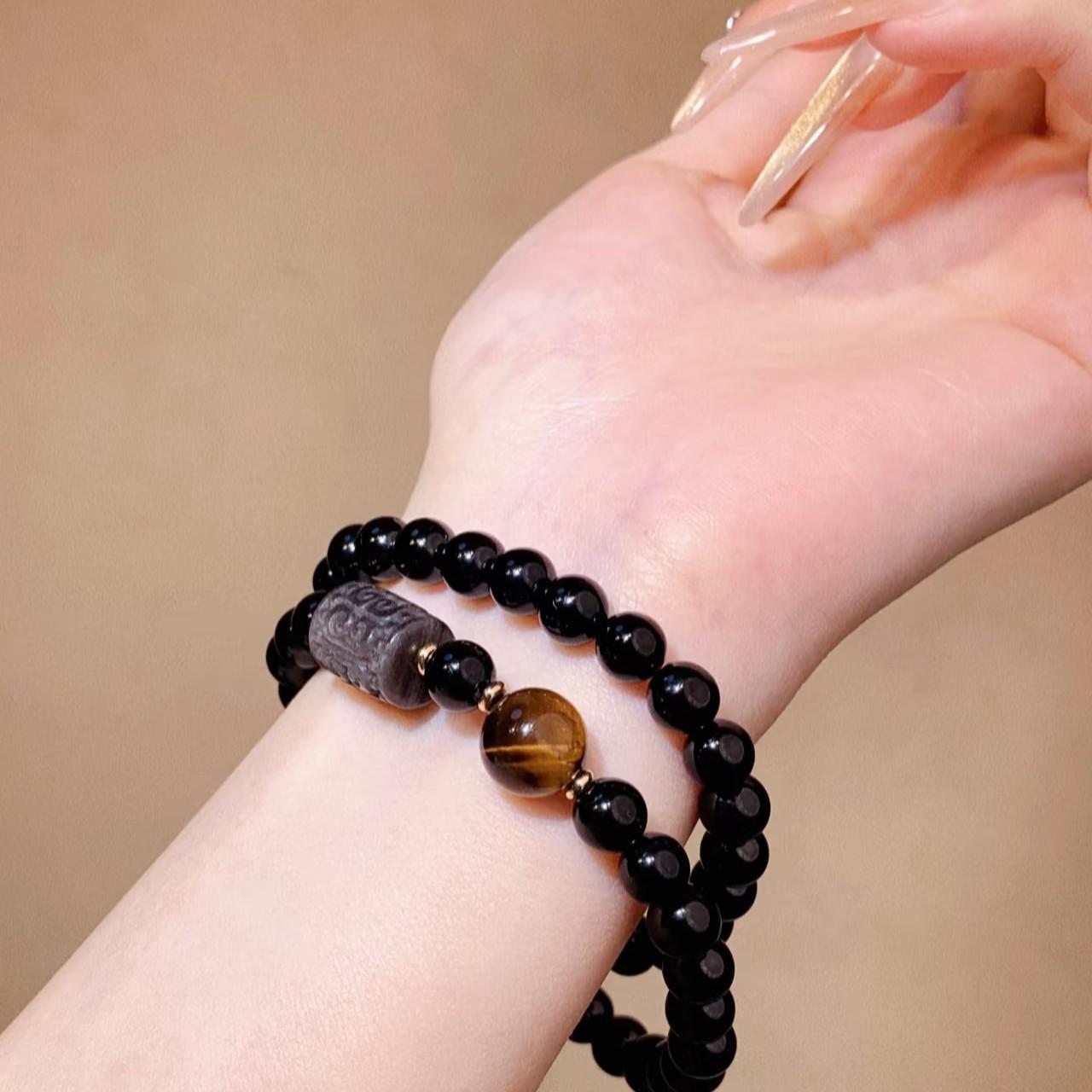 

Браслет ручной работы из обсидиана и тигрового глаза с обратной надписью «Любовь» для мужчин и женщин Women s 6mm Yellow Tiger Eye