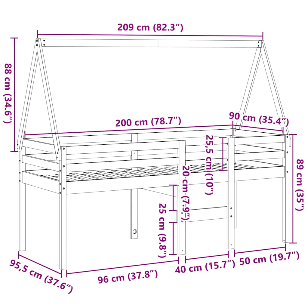 High Bed with Roof White 80 x 200 cm Solid Pine Wood
