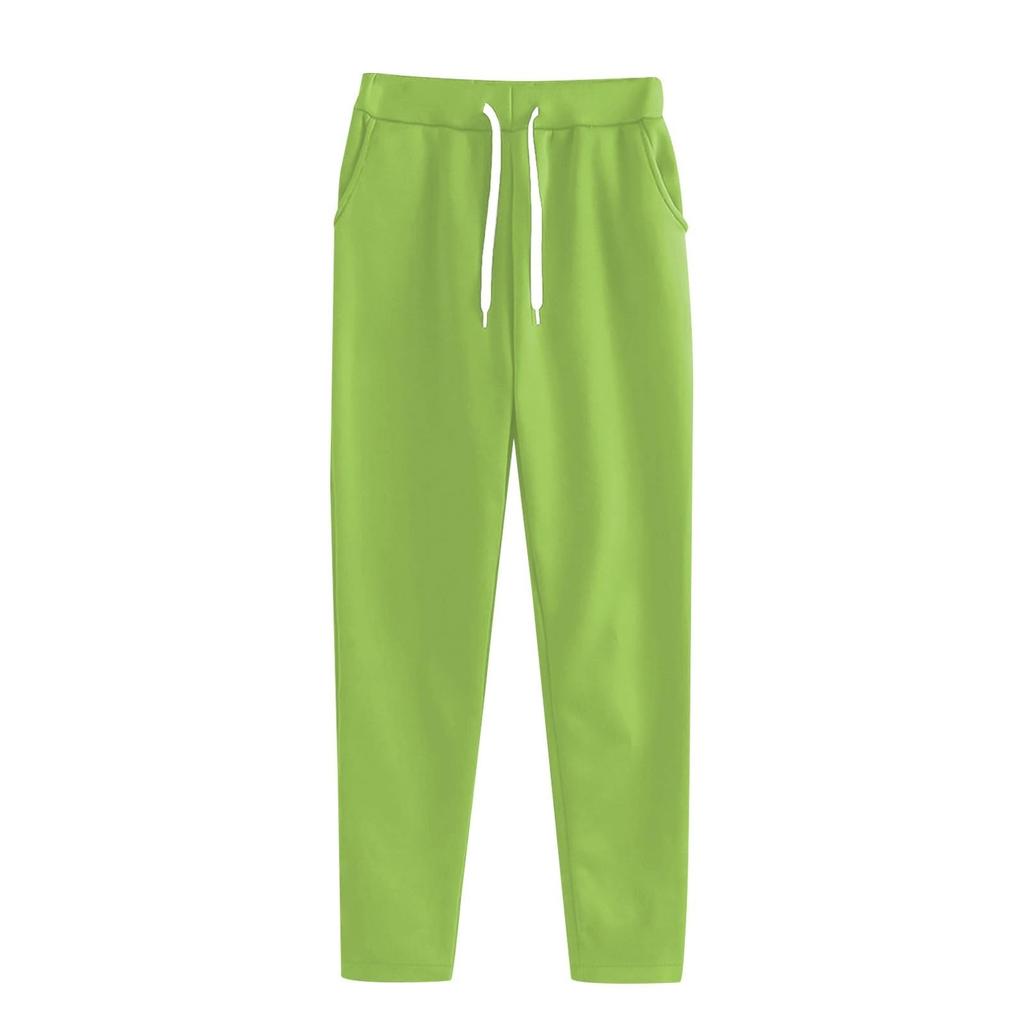 Women's Spring Four Season Casual Solid Color Sweatpants with Elastic Waistband and Drawstring Pockets