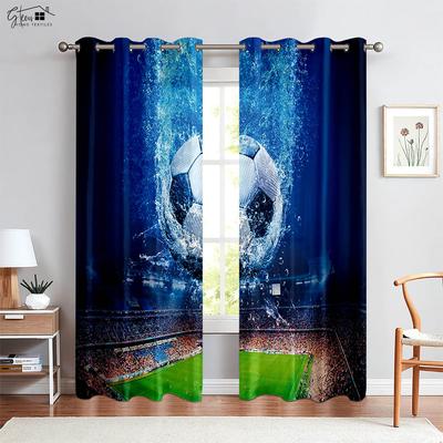 Water and Fire Sports Football Printed Curtain Panels 100 Polyester Fabric Bedchamber Living Area Study Ornamental Drapes 2 Pieces