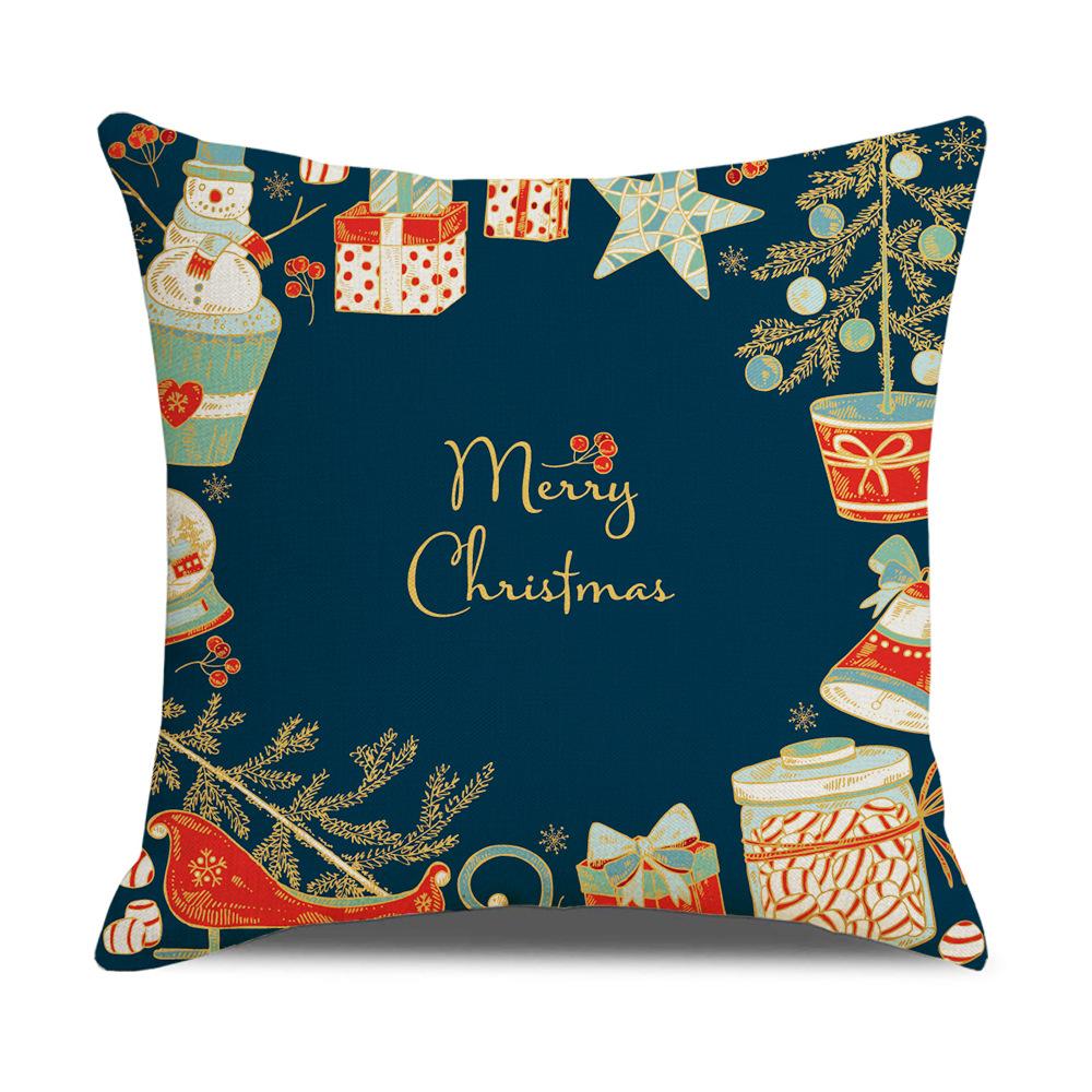 

Dark Blue Combination Set Christmas Pillowcase Linen Printed Colorful Pillow Sofa Pillowcase 45 * 45Cm (excluding pillow core)