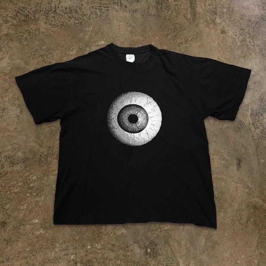 Heavy Cotton 2025 Summer American Eyeball Print Hong Kong Style Hong Kong Style Men's and Women's Couple Short-sleeved Tees