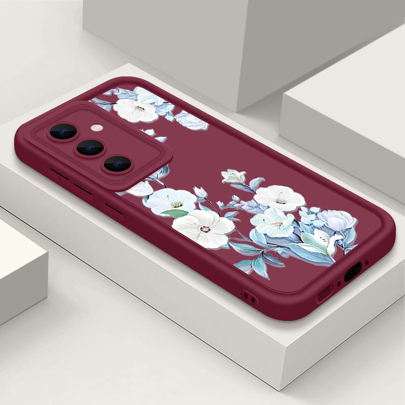 

Мягкий матовый чехол с цветочным узором для Smausng S25 Plus S24 FE S23 Ultra A36 A56 A16 A26 A15 A55 A35 A06, защита линз, противоударный чехол для телефона из ТПУ Samsung A06 вино красного