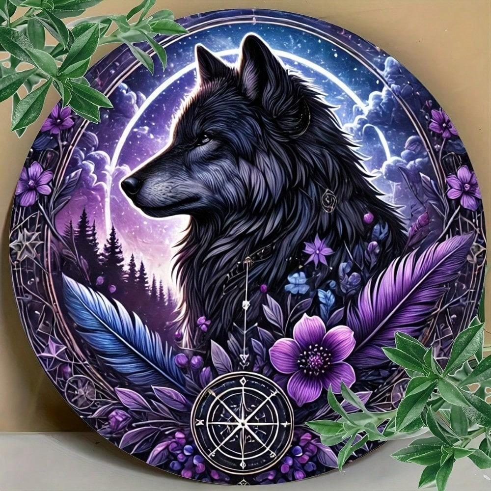 Mystical Wolf Head Metal Wall Sign Vintage Tin Plaque 8x8 inch for Bar Garage Man Cave Home Decor