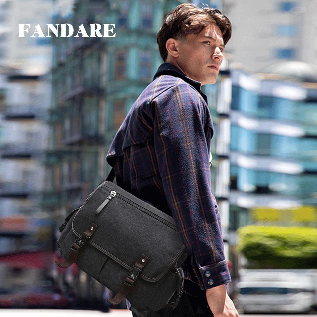 FANDARE Veľkokapacitná plátenná taška cez rameno A4 iPad Štýlová Crossbody Retro Messenger Populárna Narodeninová Čierna Pánska taška, Veľkosť, Úložisko pre 12,9-palcový, Taška, Taška,