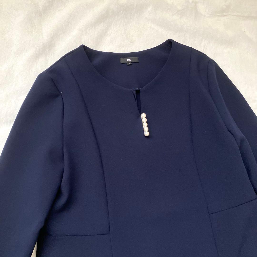 PLST Pearl Suit Setup S Navy Peplum