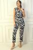 Double Breasted Ethnic Patterned Belt Detailed Crepe Satin Dabıl Jumpsuit