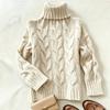 Womens High Neck Long Sleeve Knit Sweater With Twisted Cable Soft Acrylic Loose Fit Casual Fall Winter Fashion