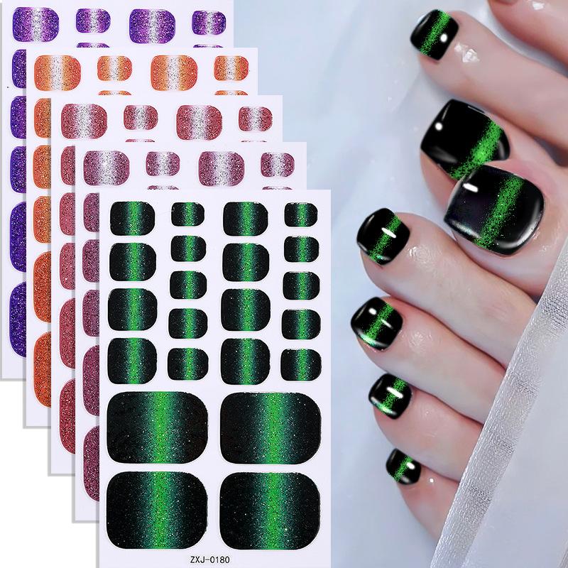Pink Line Cat Eye Toenail Stickers, Summer Hot Item, Waterproof Nail Stickers for Girls, Whitening Effect