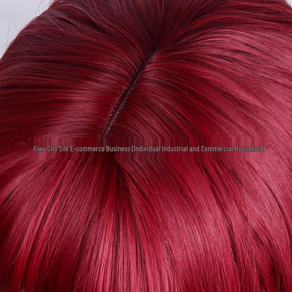 Wine Red Long Curly Wig with Full Bangs and Straight Ends - New Style