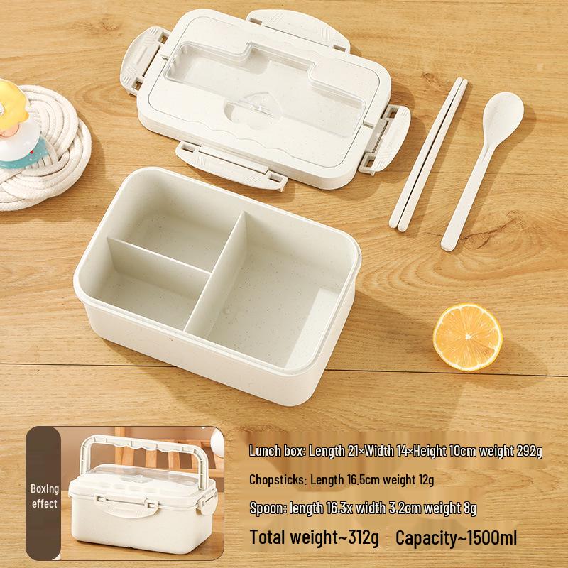 Lancheira Bento Isolada de Palha de Trigo 1500ML - Recipiente Quadrado para Micro-ondas