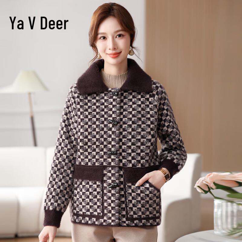 

Yalu Women s Fashion Plaid Mink Velvet Blend Lapel Coat 5XL
