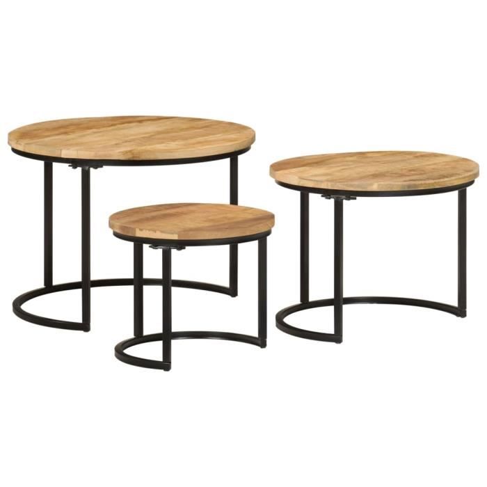 VidaXL Tables gigognes 3 pcs bois de manguier massif brut 353901