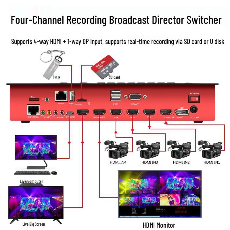 Oton A13 Plus 4-Channel HDMI HD Live Stream Video Switcher