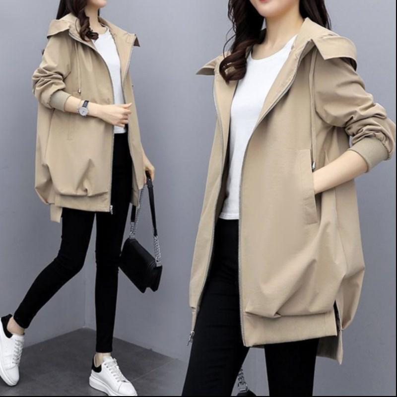 Windbreaker Women Autumn Coat Casual Women s Hooded Trench Coat L хаки