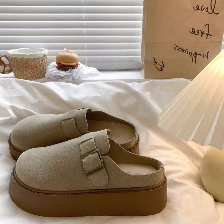 Thick-bottomed bag head casual one-pedal half-slippers women's 2025 autumn and winter new wear retro lazy slippers