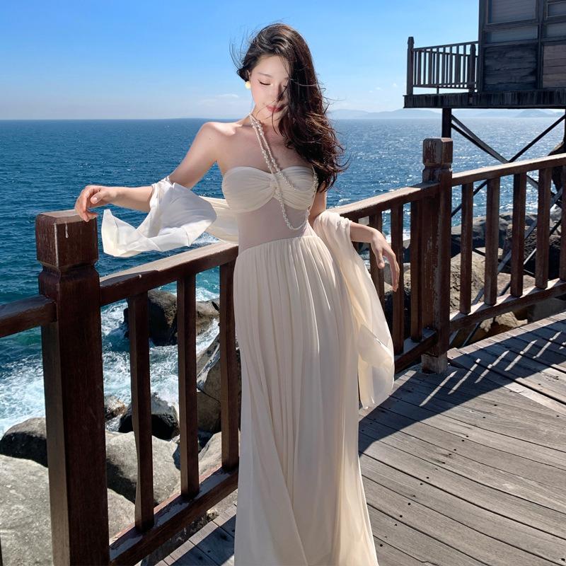 Seaside Vacation Tube Top Dress Women s Summer Dress High-end Sense Gentle Fairy Temperament Mesh Sexy Dress S
