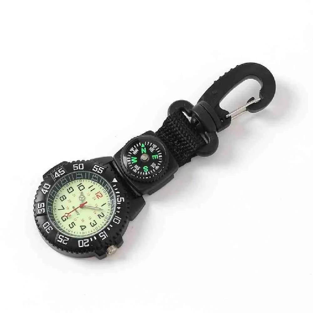 Topmall Carabiner Luminous Watch Black Hiking Watch Keychain Watch Mountain Watch