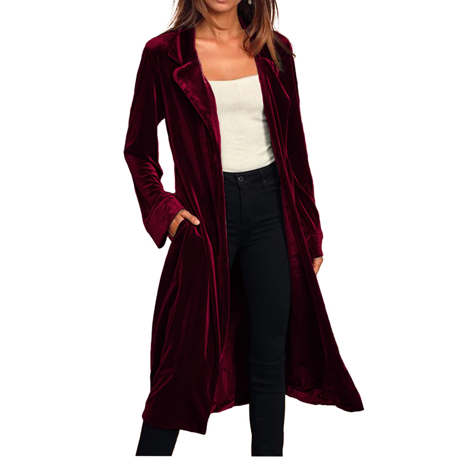 

Женская мода И зимний кардиган-куртка Золотой бархат Длинная ветровка L винный