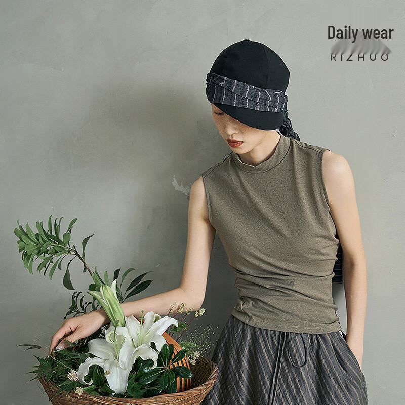 Rizhuo Sleeveless Stand-up Collar Knit T-shirt L