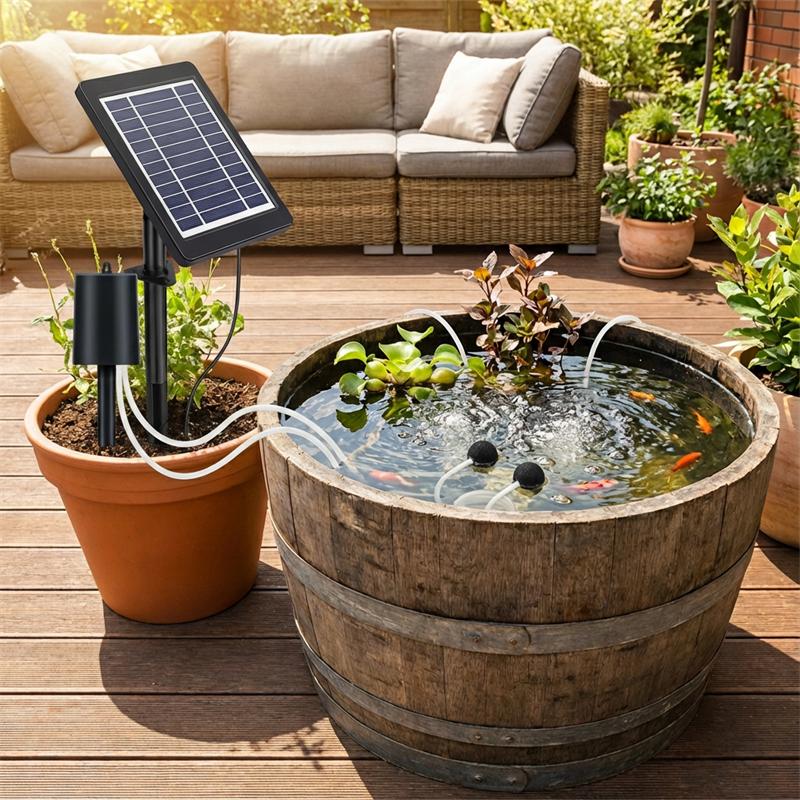 Solar Air Pump/Pond Pump, 4W Upgraded Solar Panel Built in 2200mAh Battery, with Double Air Bubble Stones, for Aquarium Pond Etc