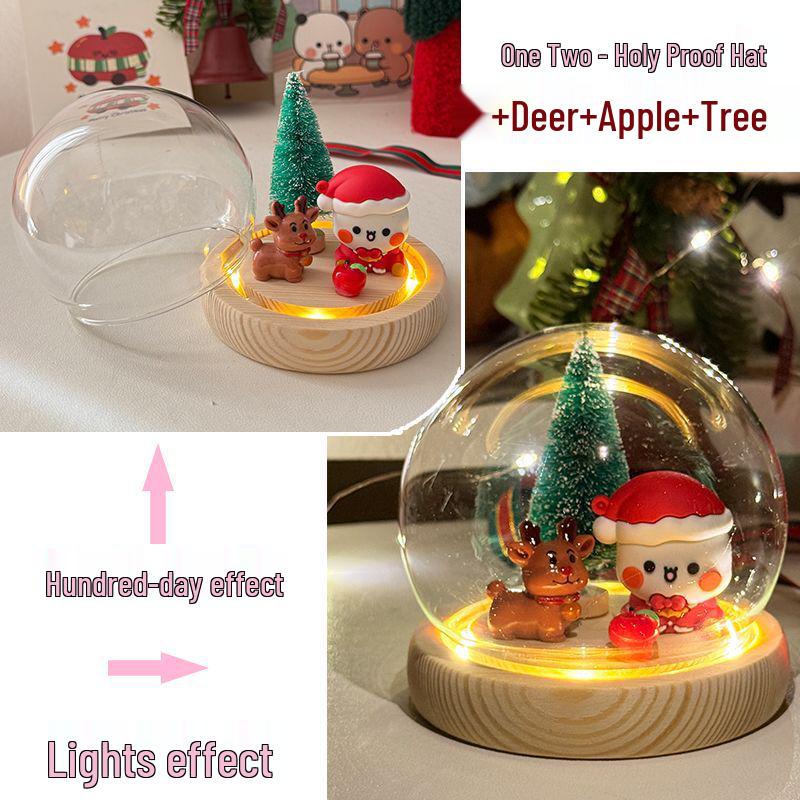 One Two Bubu Cute Luminous Glass Christmas Crystal Ball Night Light Gift for Girls & Best Friends