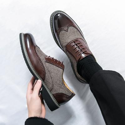 Brandneue Herren Bequeme Spitzleder Schuhe Frühling Vielseitig Business Schnürung Blockfarbe Blockiert Lederschuhe