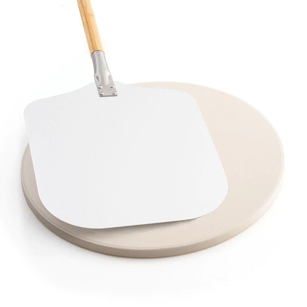

White Round Cordierite Slate Suit With Aluminum Pizza Peel for Home Pizza Oven Baking Serving Pizza Dough Bread Pastries белый