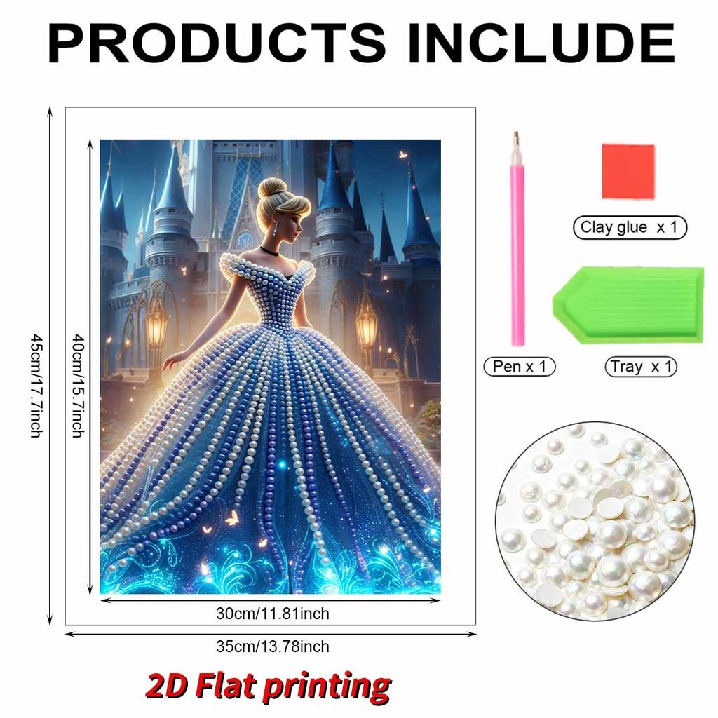 Disney Pearl Painting Cinderella Blue Dress Castle Back View Creative Exquisite Landscape Sparkling Painting Craft Home Wall DecorationDIYHandmadeGift