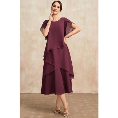Vestidos Elegantes para a Mãe da Noiva Irregular Camadas Manga Pétala Fluido Maxi Vestido Festa Convidado de Casamento Tamanho Grande