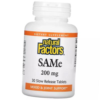 S-adenosyl-L-methionine, SAMe 200, Natural Factors  30 Tabs (72406014)