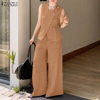 Women Sleeveless Vest Tops and Pants Summer Two Piece Suit Sets