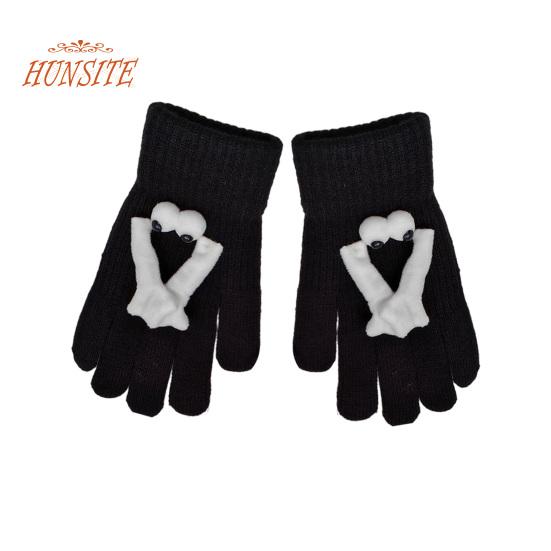 1 Pair Linking Couple Gloves, Magnetic Suction, Knitted Full Fingers, Funny Big Eyes, Winter Warm Gloves