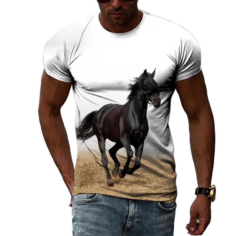 Summer Fashion Graphic Animal Horse T Shirts For Men Casual 3D Print Tee Hip Hop Harajuku Personality Round Neck Short Sleeve
