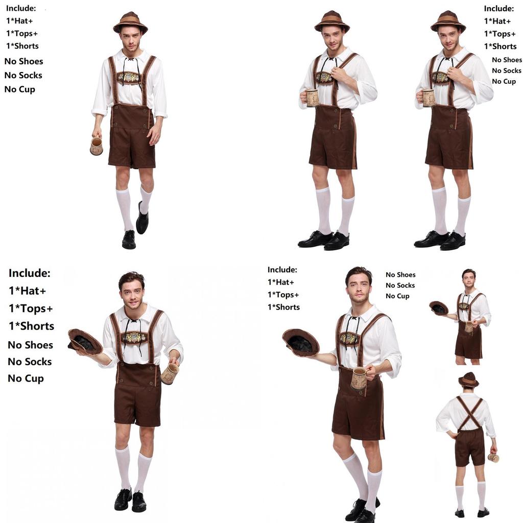 Stylowy Męski Strój Oktoberfestowy Cosplay z Jednolitą Koszulą i Szelkami
