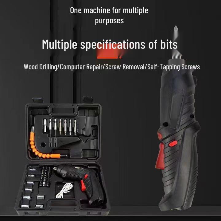 Electric Screwdriver Multifunctional Tool Set with Lithium Battery Rechargeable Drill and Household Toolbox.