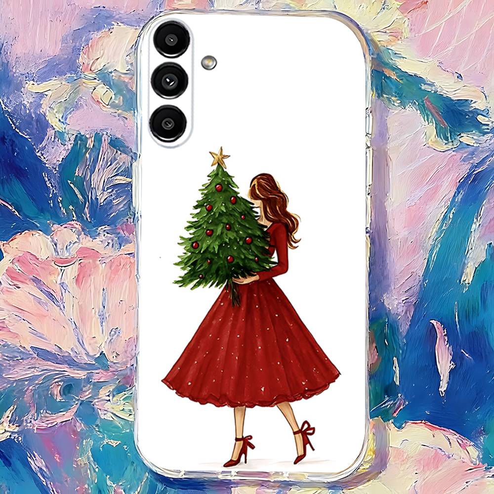Christmas Tree Girl GiftS Clear Case Suitable for Samsung S30,S25,S24,S23,S21,S22,S20,S10,5G,FE,lite,PIus,Ultra Transparent