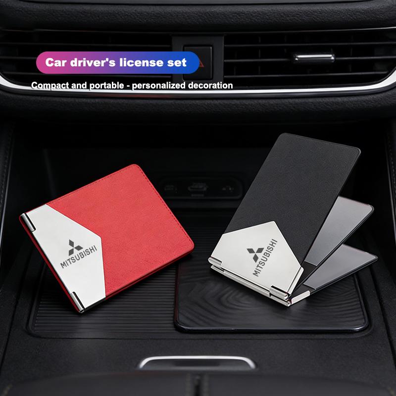 Car Driver's License Leather Cover Bank Card Document Clip For Mitsubishi Xforce ASX L200 Eclipse Cross Outlander Pajero Xpander