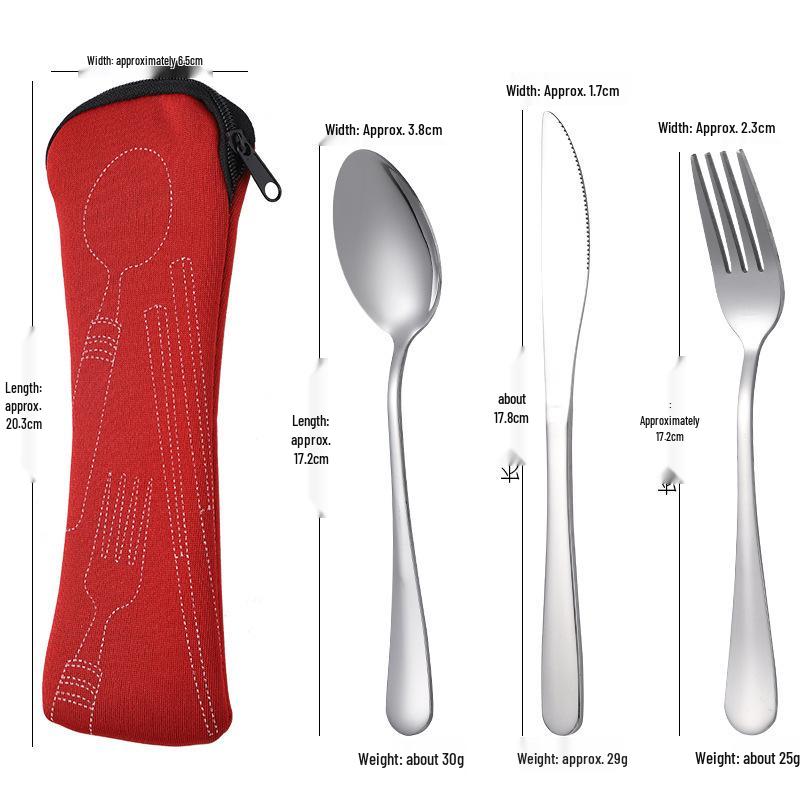 Stainless Steel Portable Cutlery Set with Cloth Bag - Includes Knife, Fork, Spoon & Chopsticks for Outdoor Travel