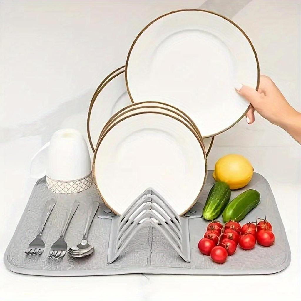Dish Drying Mat and Rack Super Absorbent Kitchen Draining Pad for Pot Plate Pan Bowl Utensils Cookware Vegetable