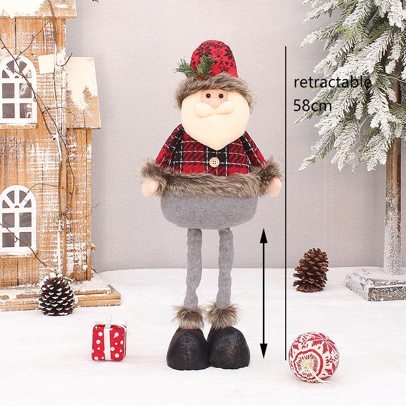 Păpușă Telescopică Plaid Roșu de Crăciun: Decorațiune Ornamentală Om de Zăpadă & Moș Crăciun