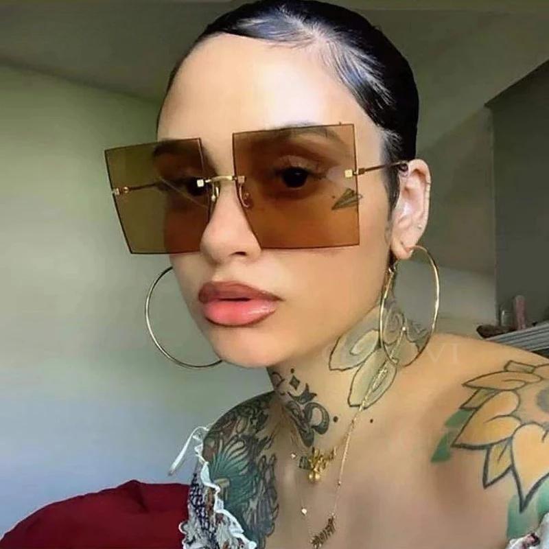 

Y2K модные большие квадратные солнцезащитные очки женские ретро солнцезащитные очки в большой оправе металлические солнцезащитные очки без оправы