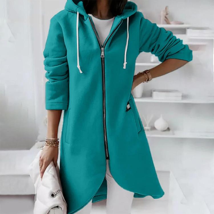 Padded Women Casual Sweatshirt Coat Loose Zipper Long Sleeve Hooded