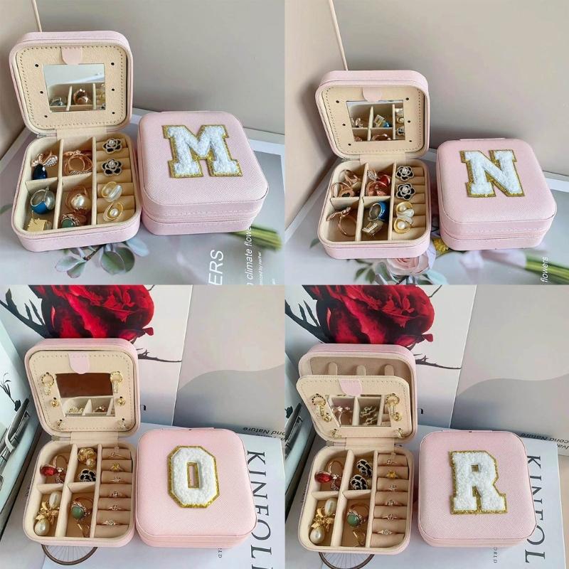 Portable Jewelry Organizer Box with Mirror Unique Leathers Jewelry Box for Women Girls Ring Necklace Earrings Easy Use