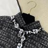Womens 2026 Silk-Lined Short Stand Collar Jacket With Black White Sequin Trim Contrast Panel Detail